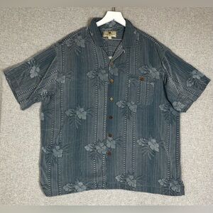 Island Shores Shirt Mens 2XL Blue Silk Floral Hawaiian Button Up Camp Casual XXL